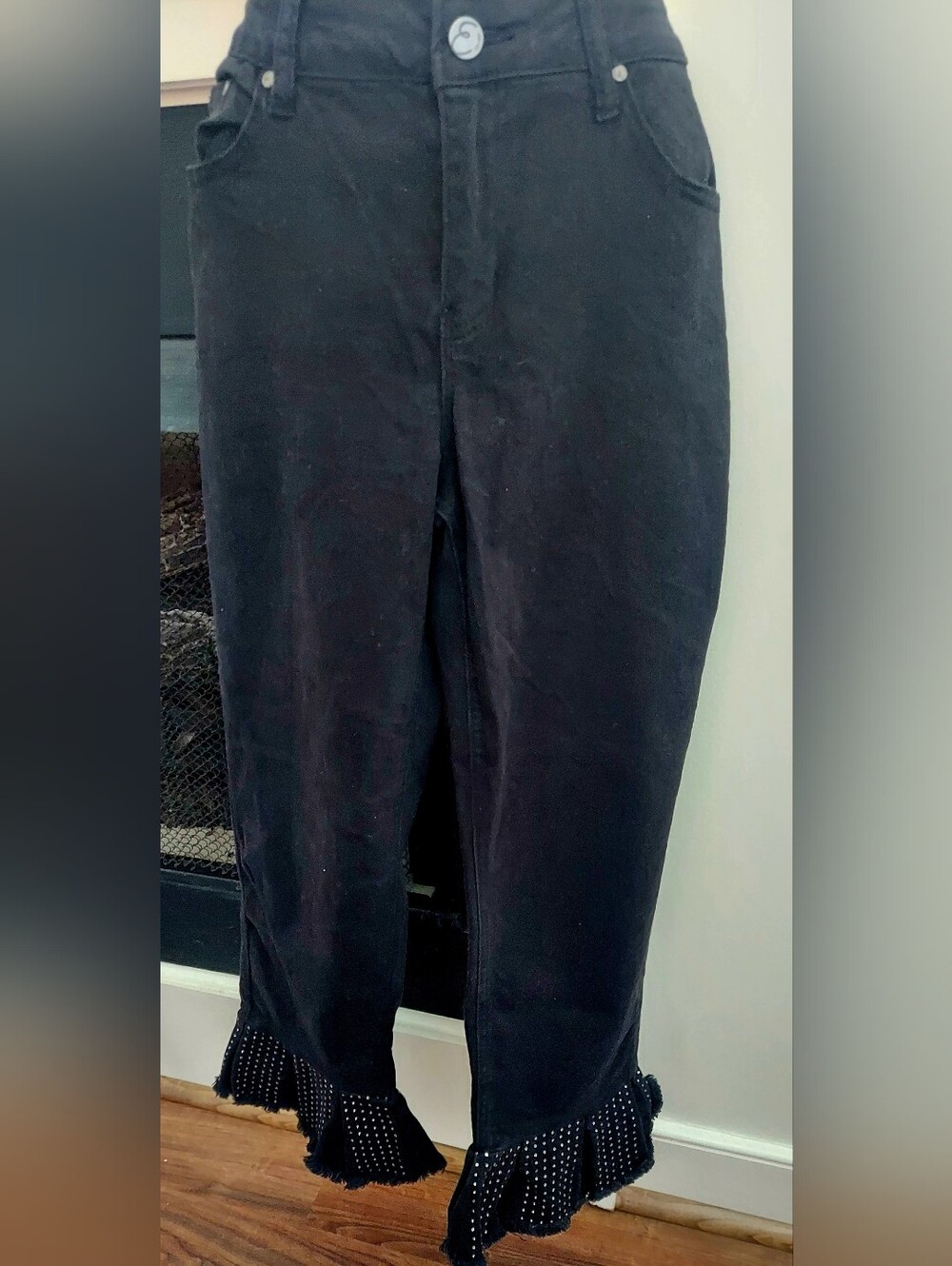 Black Denim Pants with Studded Frilled Hem- Death PILE LIST